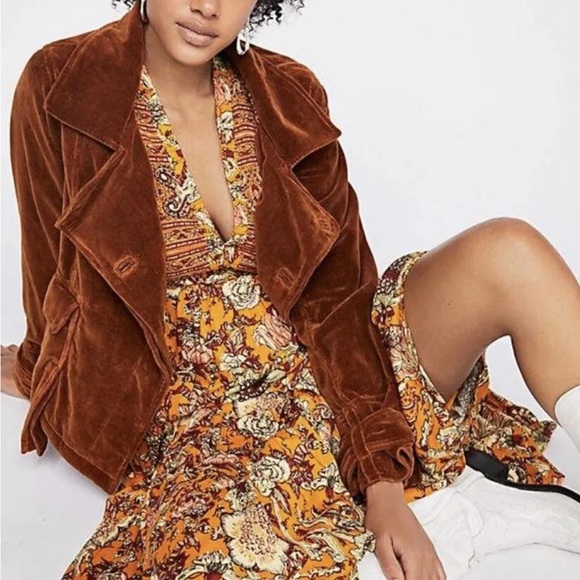 Free People Nicholas K Velvet Turin Jacket Rust Belted Cargo Pockets - Picture 3 of 7